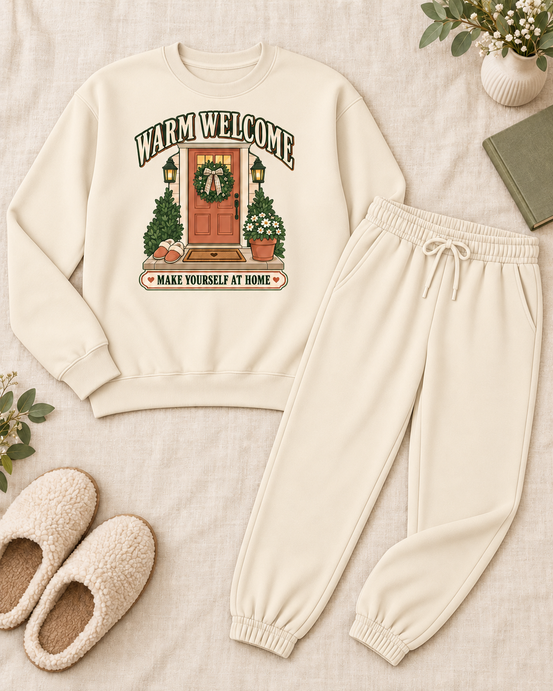 Cream Warm Welcome sweatshirt and matching joggers